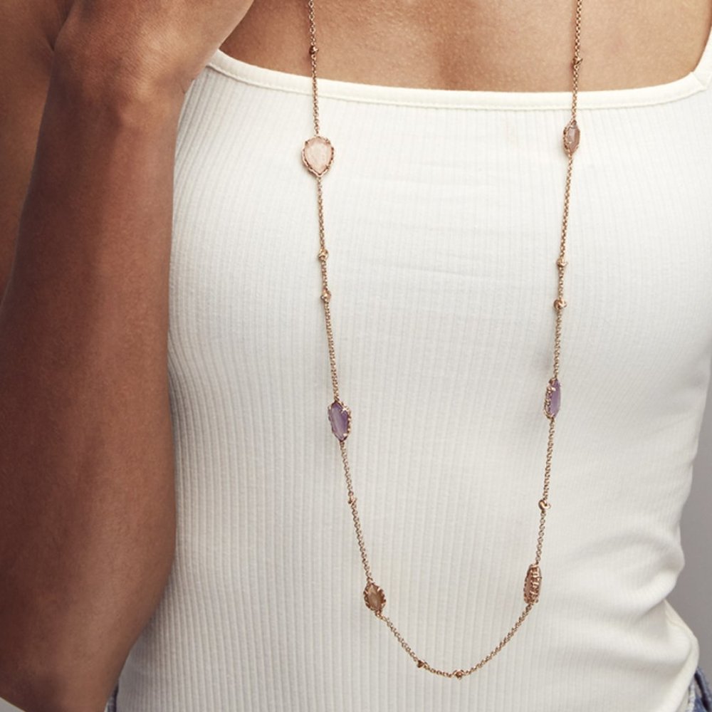 KENDRA SCOTT Gwenyth Long Necklace Rose Gold NWT